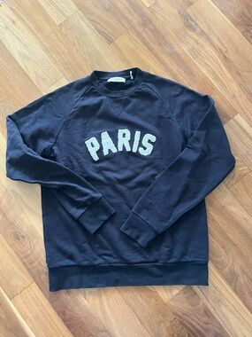 Sandro Navy Crewneck with White 'PARIS' Applique